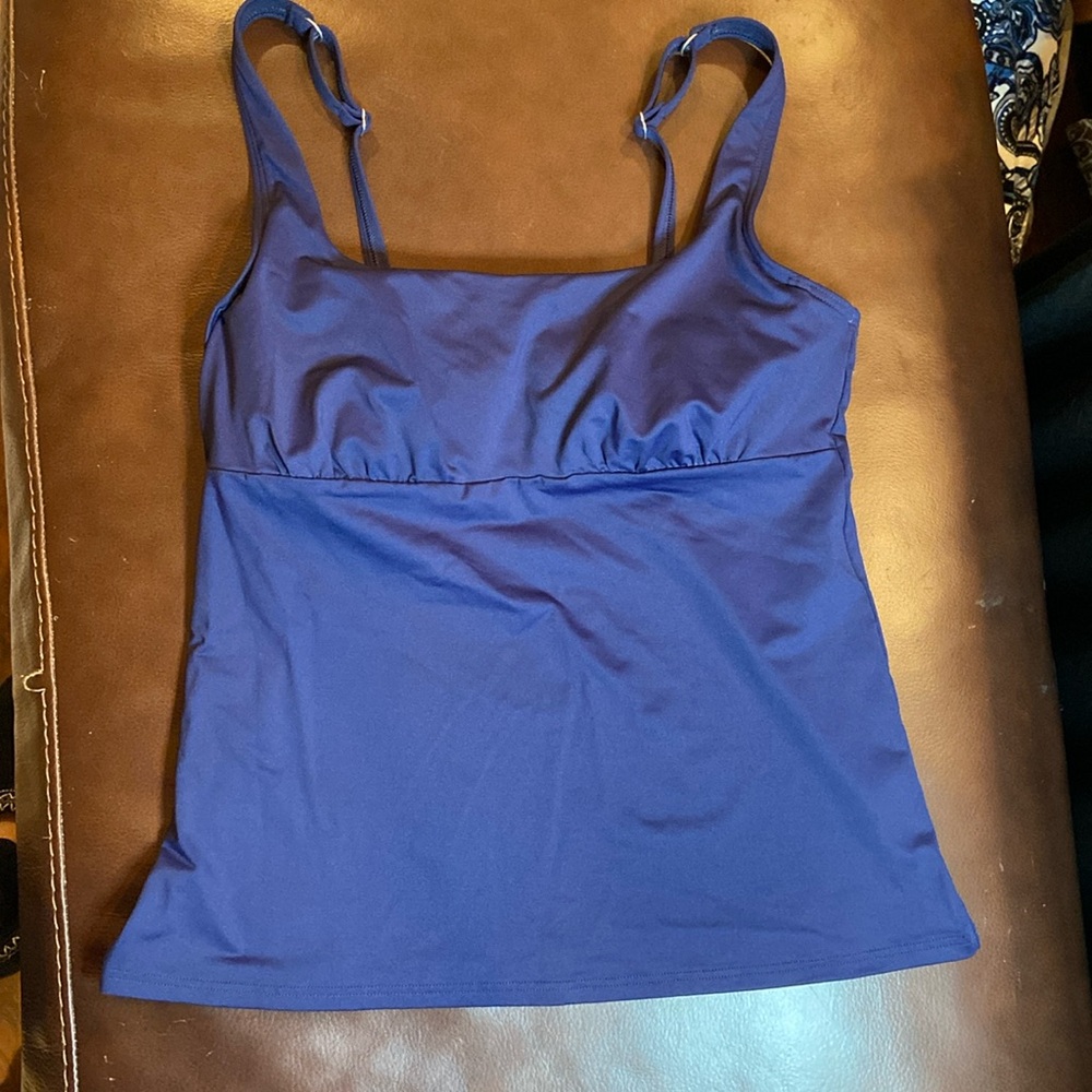 Lands’ End Women's Square Neck Underwire Tankini Swimsuit Top, Navy, 10